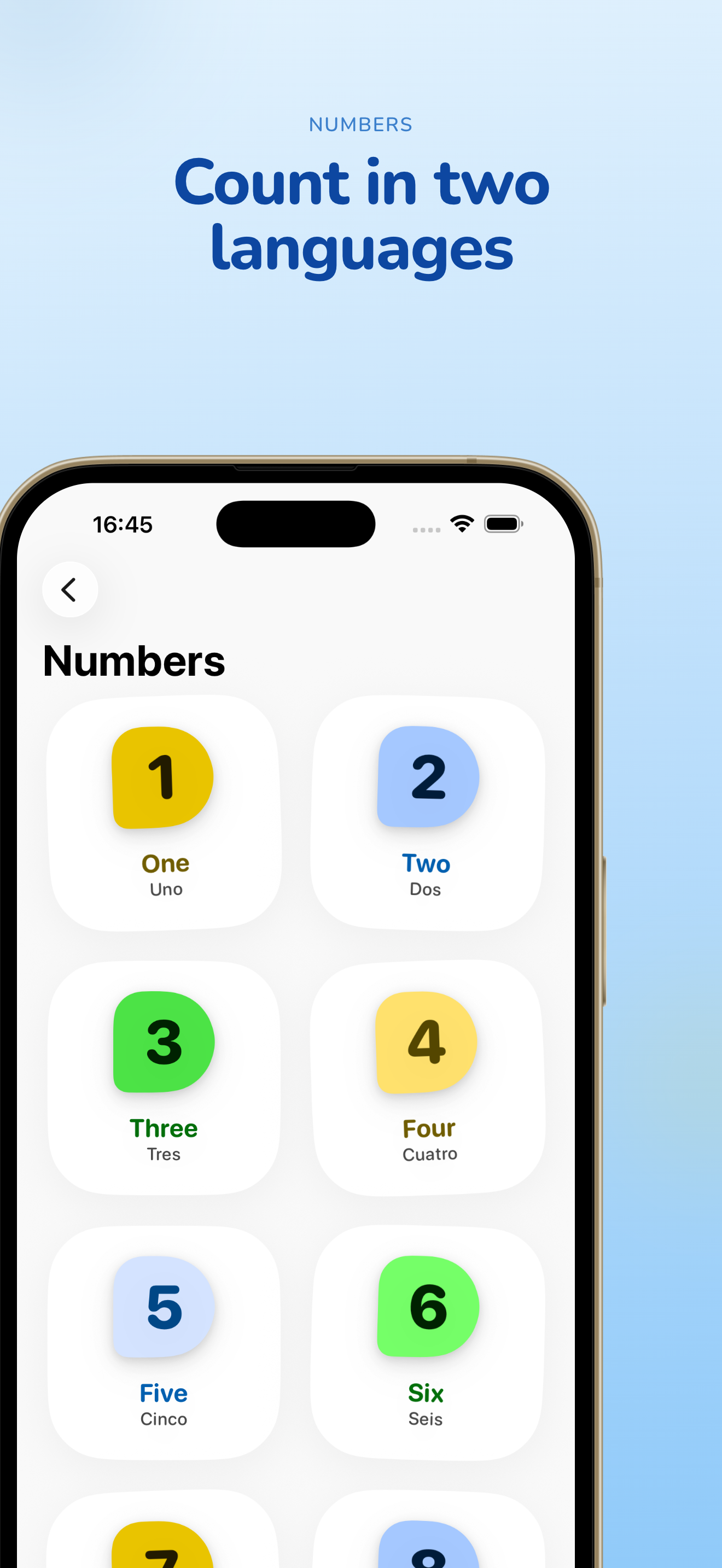 Numbers learning in two languages